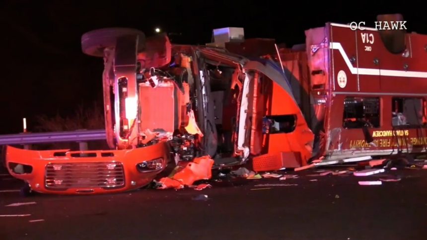 Southern California fire truck totaled on freeway