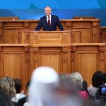 Russian President Vladimir Putin attends the Eurasian Women's Forum in Saint Petersburg, Russia September 18, 2024.  