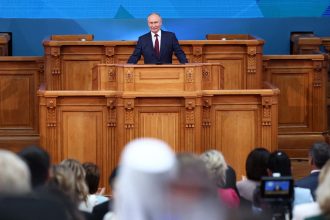 Russian President Vladimir Putin attends the Eurasian Women's Forum in Saint Petersburg, Russia September 18, 2024.  